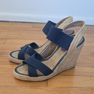 Kenneth Cole New York Navy Blue Espadrille Wedge Platform Sandals Size 8